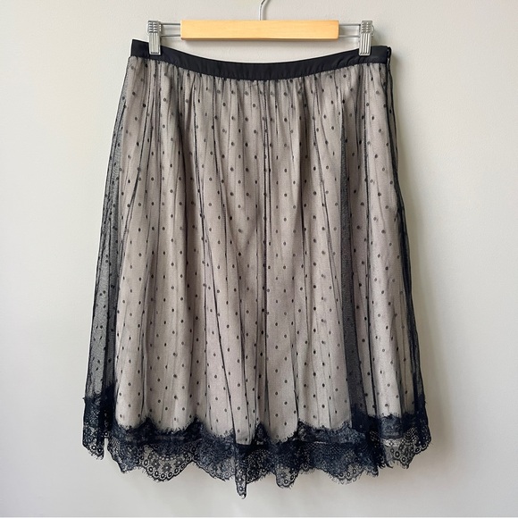 Worthington Dresses & Skirts - Ballet Midi Skirt Women's‎ 12 Black Tan Mesh Lace Polka Dot Mesh Classic Pleated